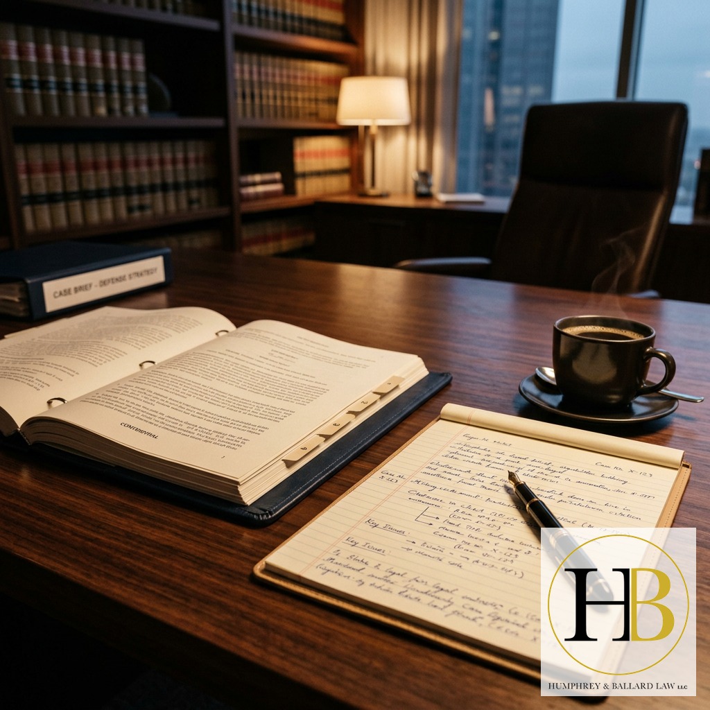 Atlanta accident attorney reviewing legal brief - Humphrey and Ballard Law