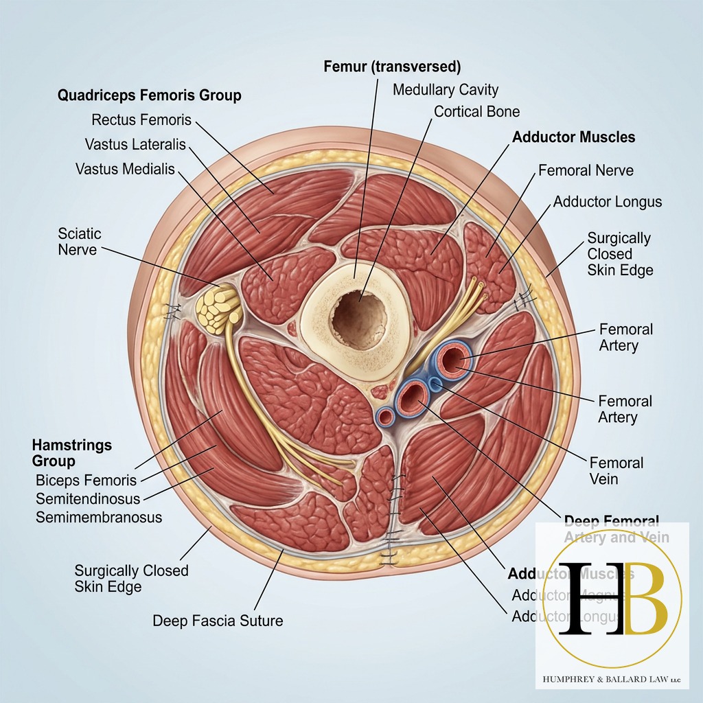 Traumatic amputation anatomy and surgical site illustration