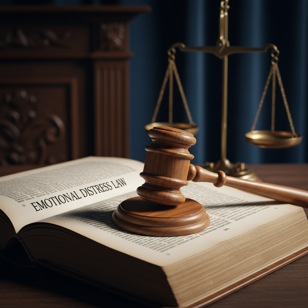 Law book with gavel representing emotional distress legal claims and justice in Georgia