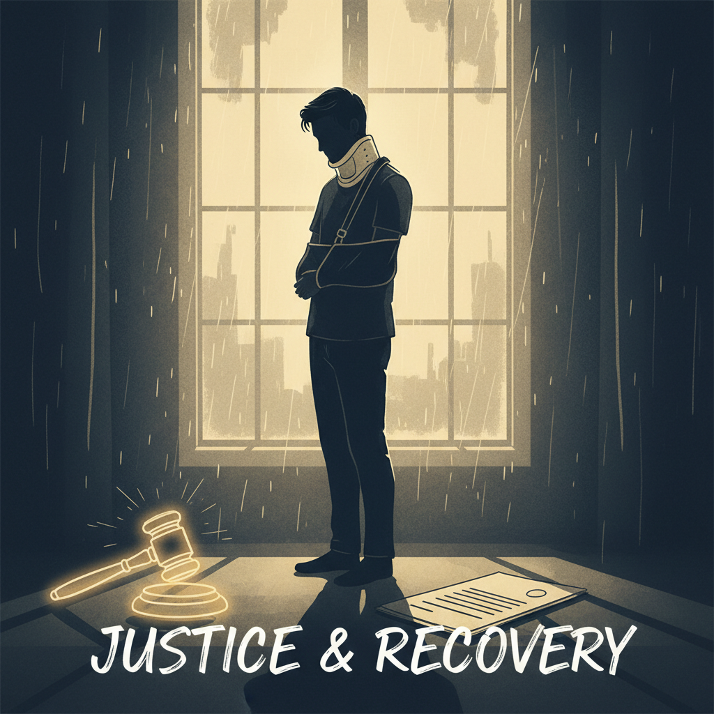 silhouette of person in neck brace representing injury recovery