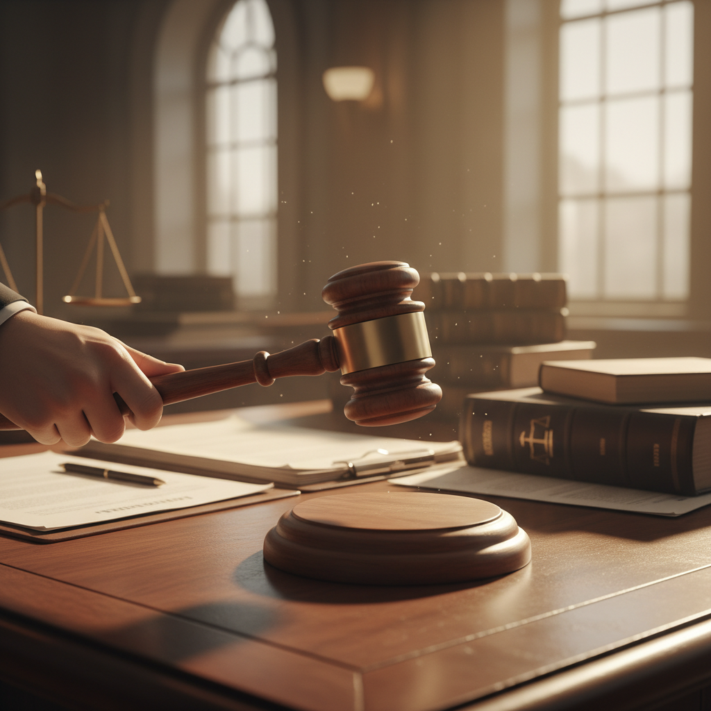 Gavel striking on judge desk representing successful accident claim settlement