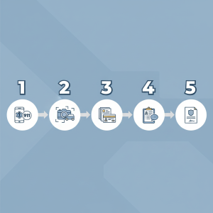 Accident documentation flowchart showing steps to gather evidence: call 911, photograph damage, collect insurance information, get witness statements, obtain police report