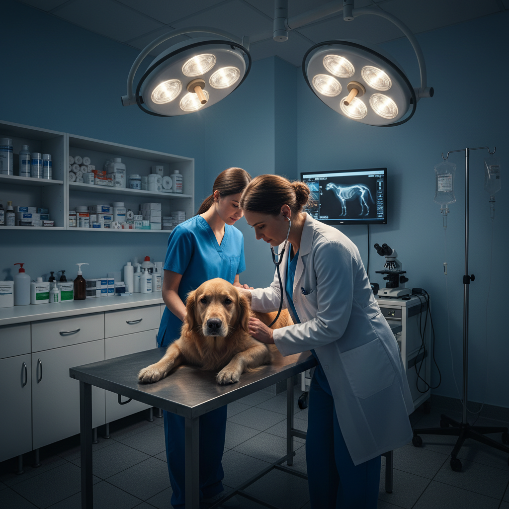 Dog bite victim receiving emergency medical treatment at veterinary clinic for injury recovery