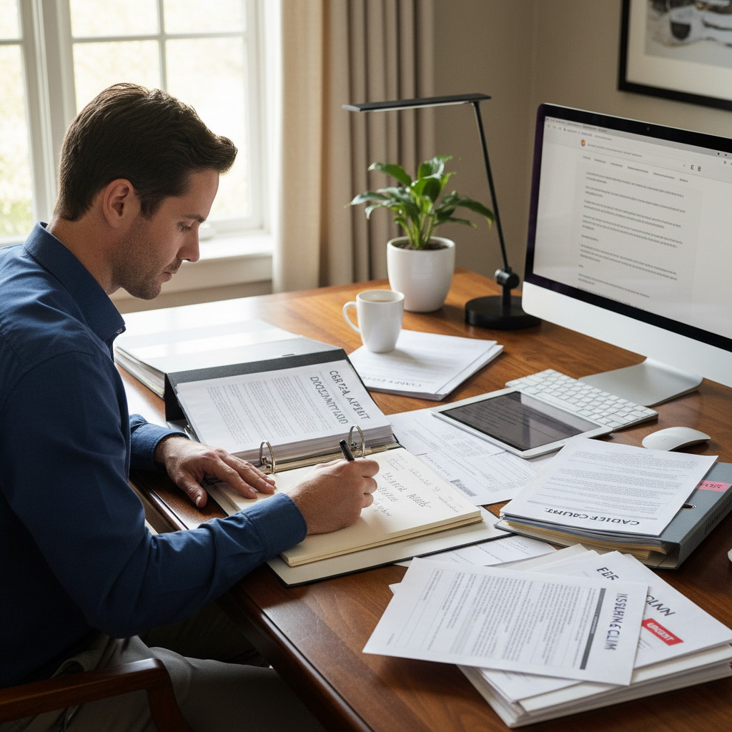 Car Accident Lawyers in Atlanta: Why You Need Legal Help After a Crash Person at desk reviewing car accident insurance documents, medical bills, and claim paperwork with pen