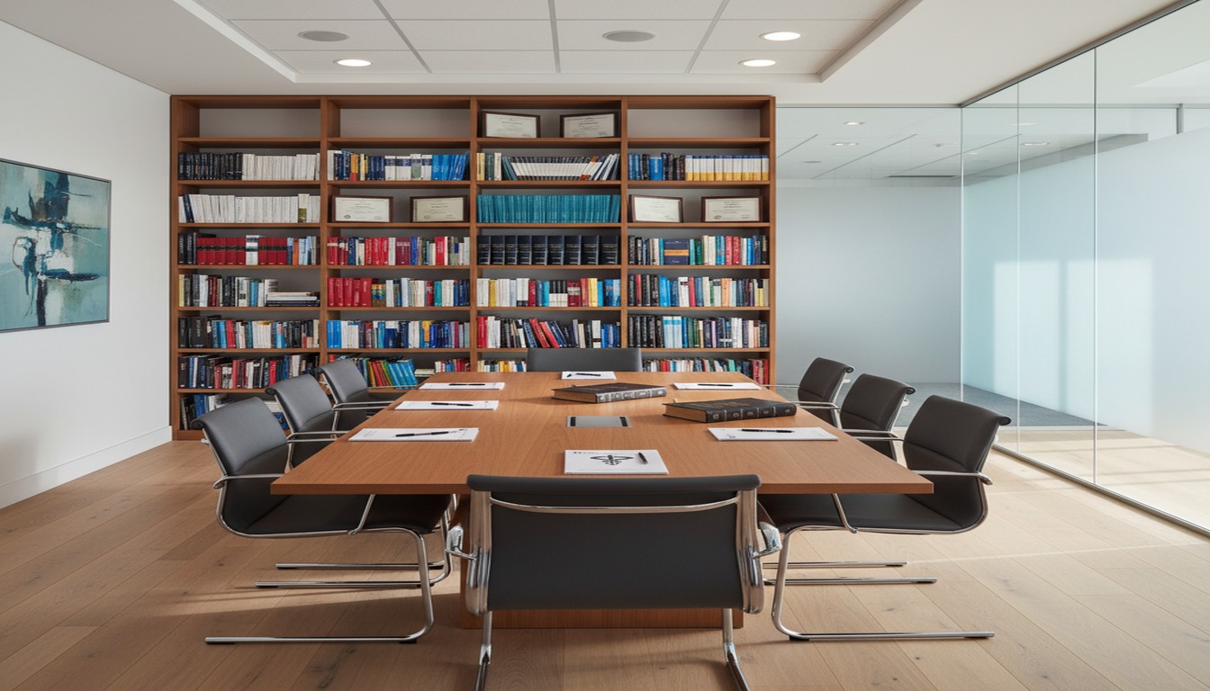 Professional law office consultation room with modern design, legal environment for healthcare malpractice cases