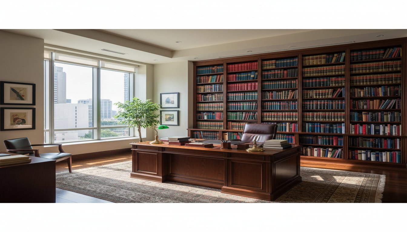 Professional Atlanta personal injury lawyer office with law library and legal resources