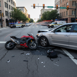 Atlanta Blog Attorney | Humphrey & Ballard Law Damaged motorcycle and car after accident