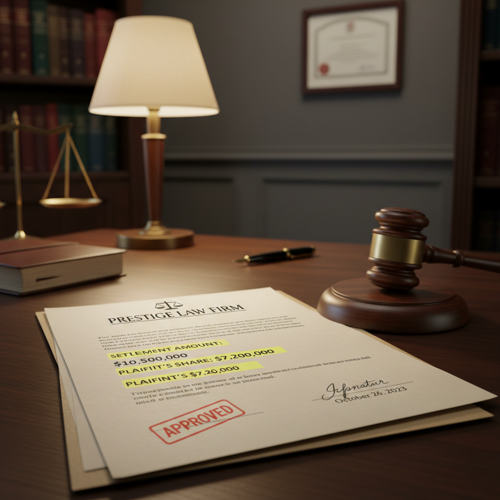 Settlement documents with gavel showing successful case resolution