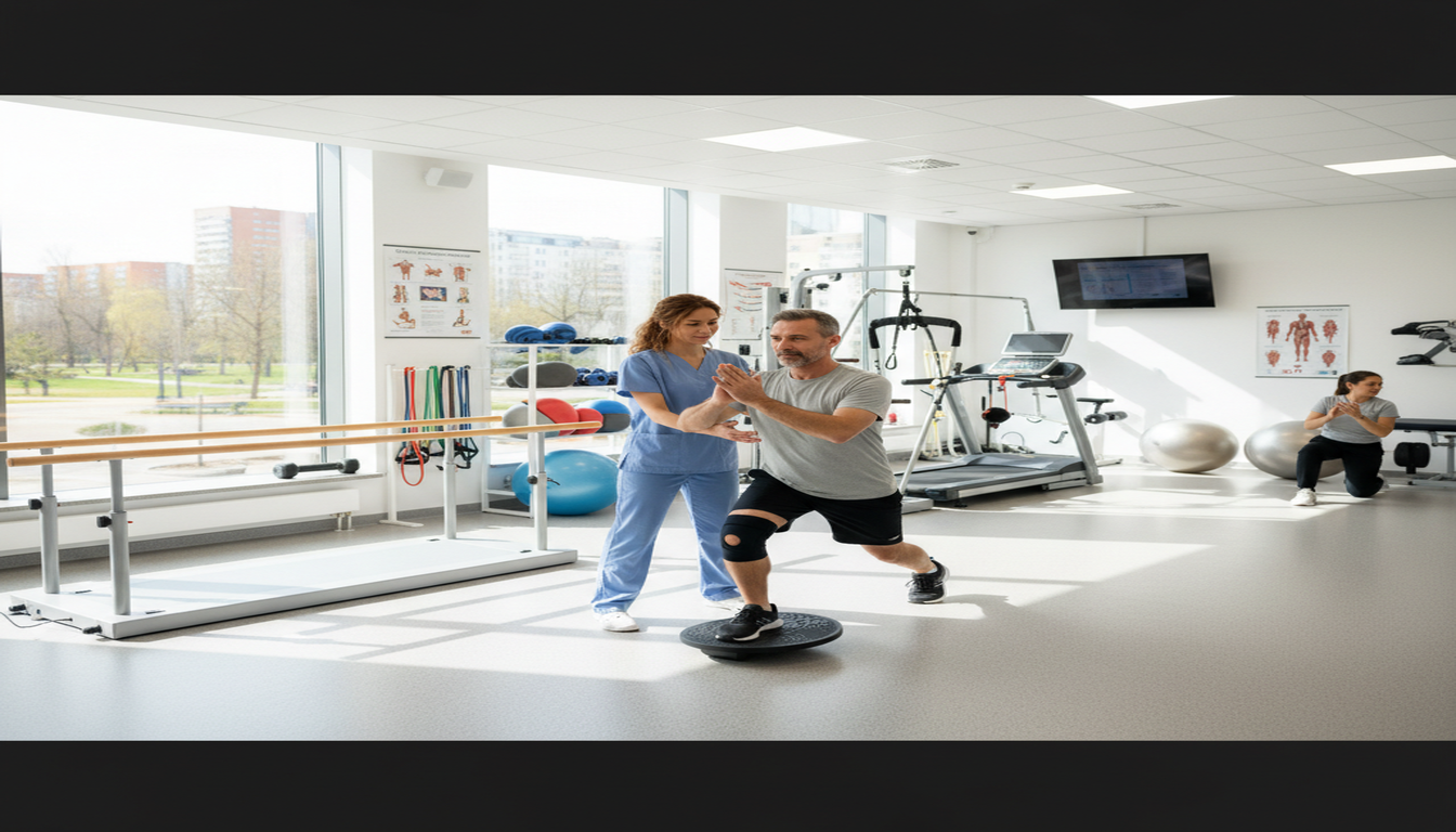 Patient undergoing physical therapy rehabilitation after traumatic brain injury