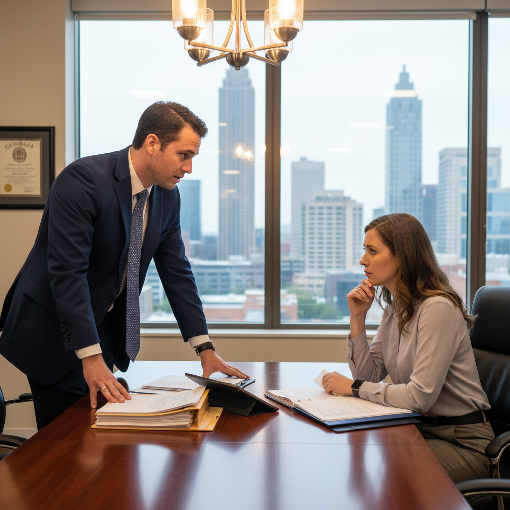 emotional distress attorney in Georgia office discussing personal injury claims with client