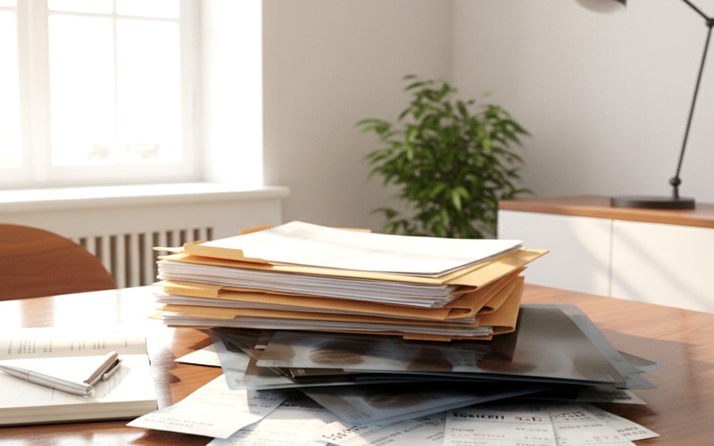 Medical records, X-rays and hospital bills on a desk representing documentation needed for a Georgia personal injury claim