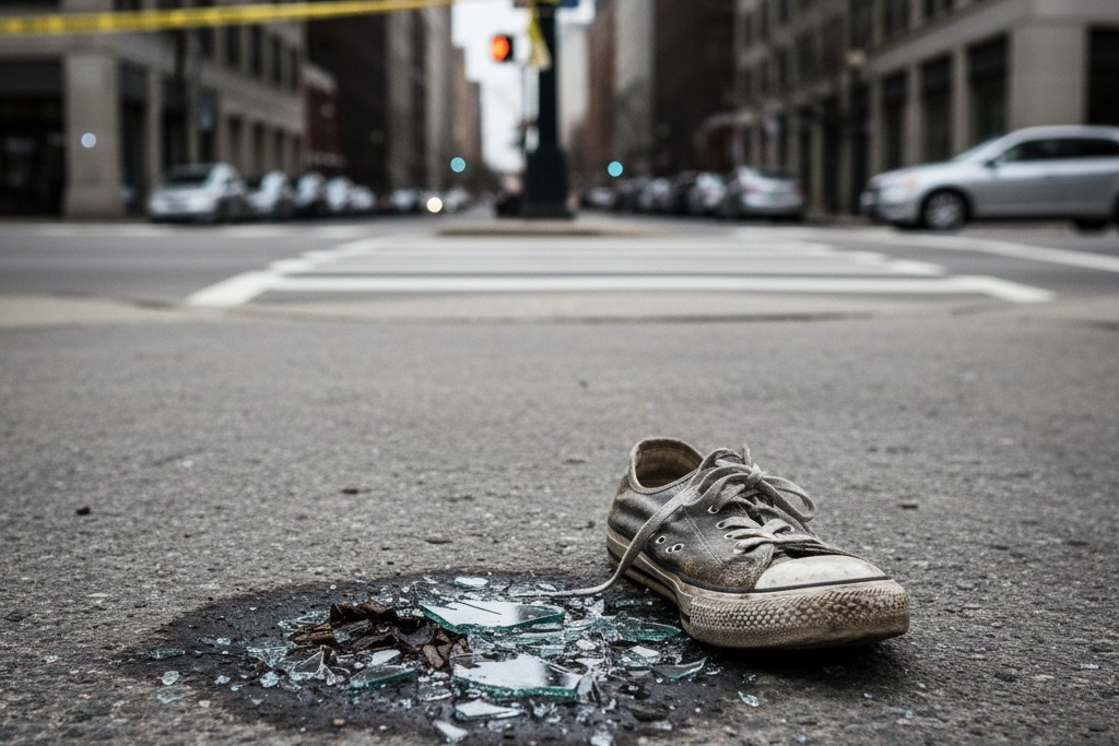 Evidence at a pedestrian accident scene on an Atlanta street