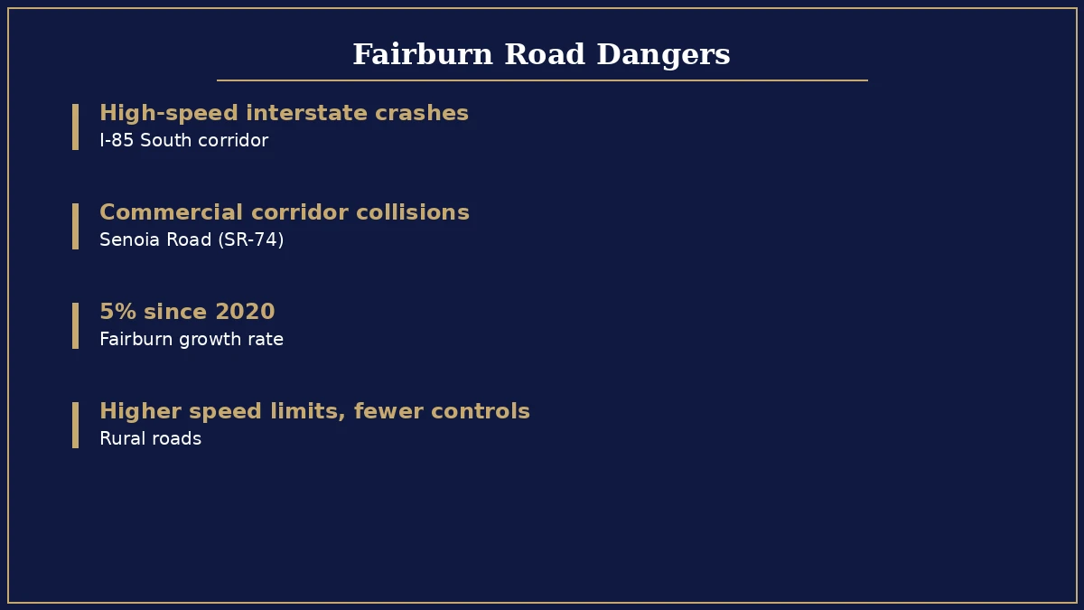 Fairburn road dangers I-85 and Senoia Road accident infographic