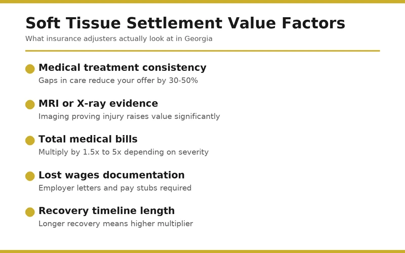Soft tissue settlement value factors that Georgia insurance adjusters evaluate