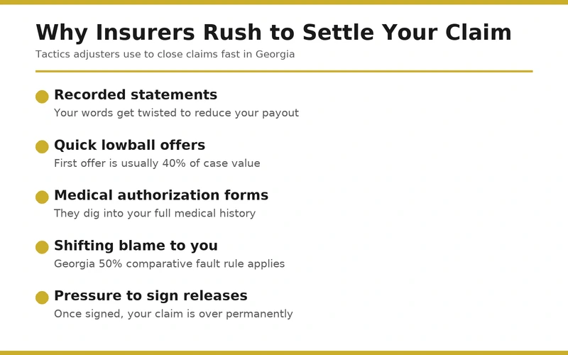 Insurance company tactics used to rush settlements in Georgia accident claims