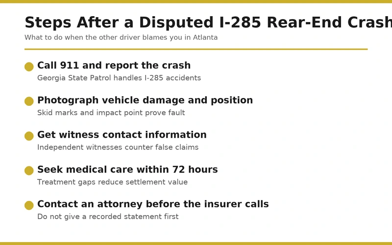 Steps to take after a disputed I-285 rear-end collision in Atlanta