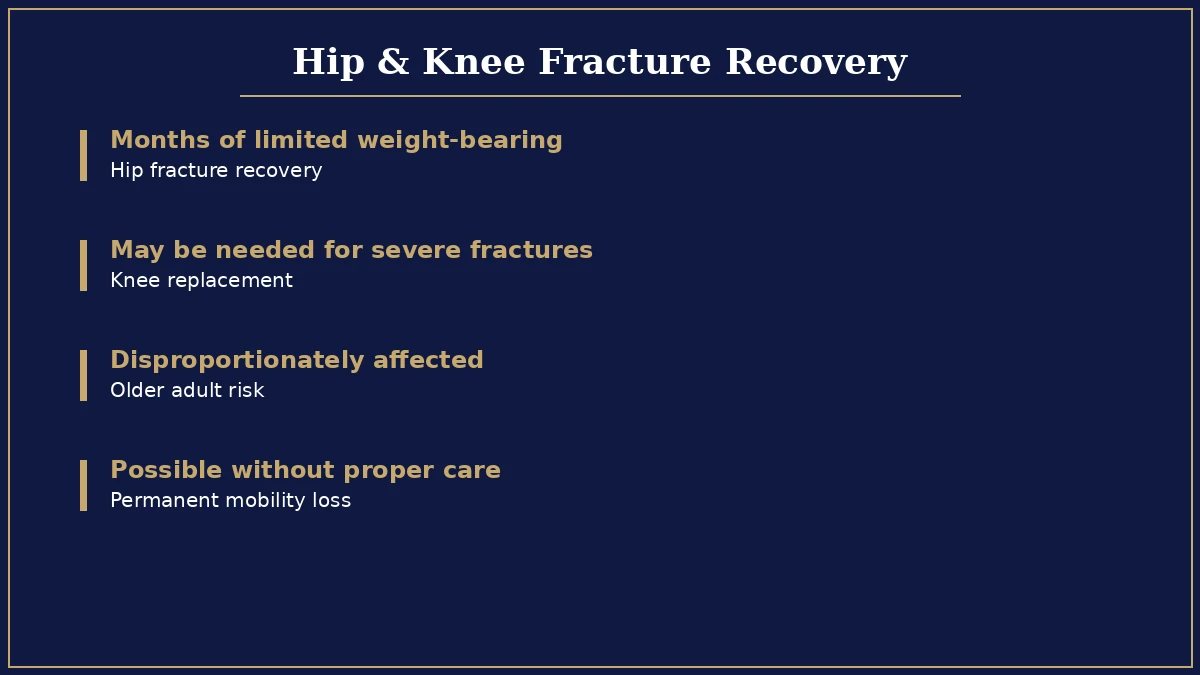 Hip and knee fracture treatment and recovery infographic