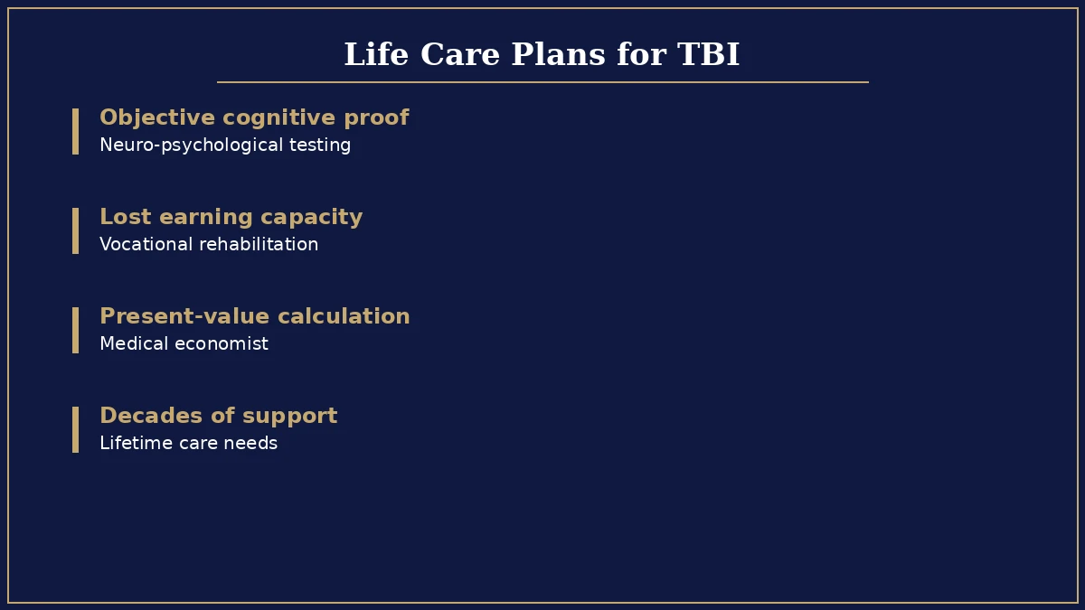 Life care plan and medical economics for TBI claims infographic